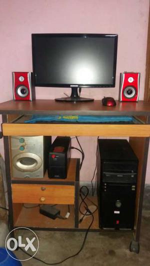 Black Samsung Flat Screen Monitor, Tower, And Speakers