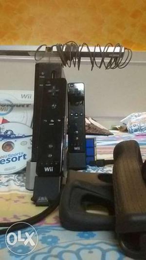 Black Wii Console With Two Controllers