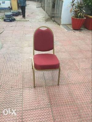 Brown Metal Framed Red Fabric Padded Chair