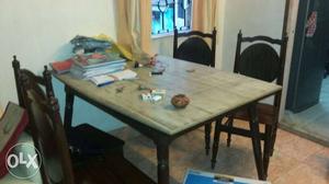 Brown Rectangular Table With 4 Chairs Set