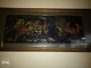 Brown Wooden Frame With Engrave Horses