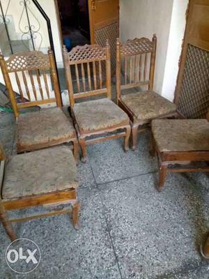Five Brown And Gray Padded Brown Wooden Parson Chairs