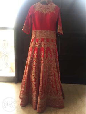 New Gown in red raw silk. Never worn & in perfect condition.