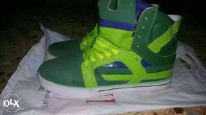 Pair Of Green-blue-and-white High Tops