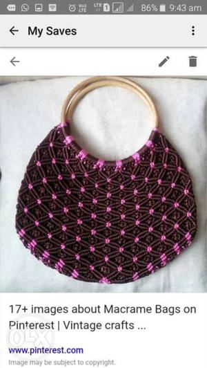Pink And Brown Macrame Bag