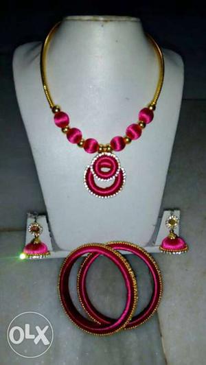 Pink And Gold Bib Necklace And Bangles