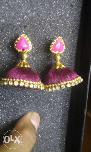 Pink And Gold Jhumkas