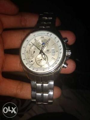 Round Stainless Steel Chronograph Watch With Link Bracelet