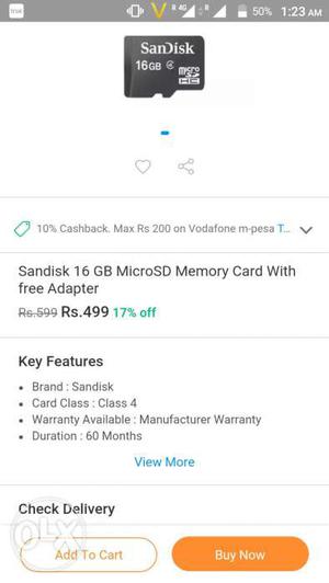 Sandisk memory card 16gb my no 