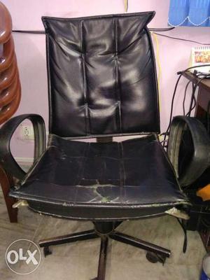 Tufted Black Leather Office Type Rolling Armchair