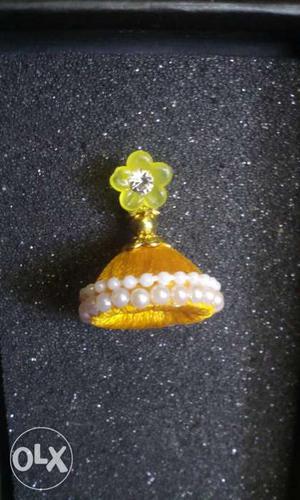 Unpaired Yellow Silk Jhumkas Earring