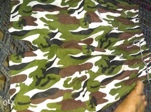 White, Black, Brown And Green Camouflage Shorts