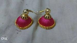 Women's Pair Of Pink Silk Thread Jhumkas