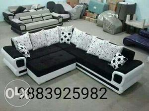 Black And White Sectional Sofa With Throw Pillows