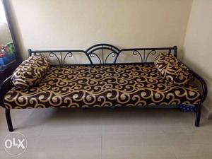 Black Metal Frame Brown And Gold Floral Day-bed