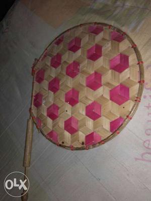 Brown And Pink Woven Round Plate