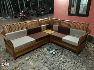 Brown And White Wooden Couch