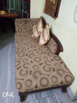 Brown Fabric Polka Dotted Chaise Lounge