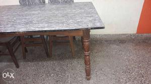Brown Wooden Base Gray Wooden Table With Chairs Dining Set