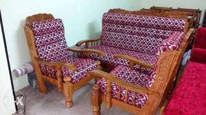Brown Wooden Padded 3-piece Sofa Set