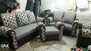 Brown-and-grey Fabric Sofa Set