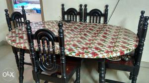 New Oval Red, White, dining Table With six Chairs Set