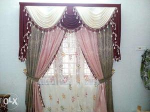 Pink-maroon-grey Window Curtain