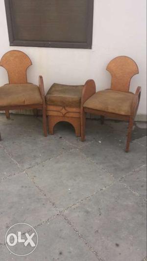 Two Brown Wooden And Suede Armchairs