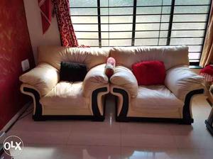 Two White Leather Sofa Chair