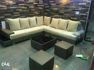 Beige Fabric Sectional Sofa