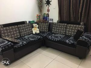 Black And Grey Floral Corner Sofa Set