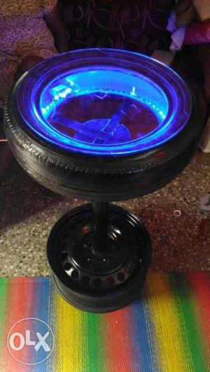 Black Auto Wheel Base And Tire Top Stool