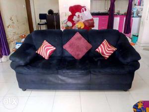 Black Suede 3-seat leather Sofa from Godrej interio