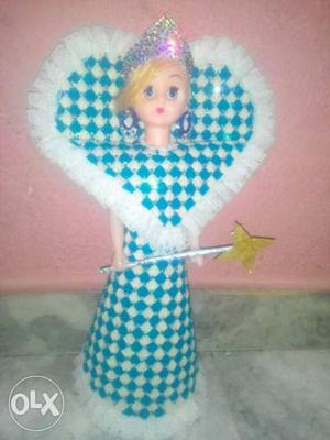 Blue And White Checked Dressed Doll
