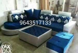 Blue And White Sofa Set