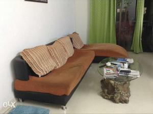 Brown And Black Fabric Sofa Set