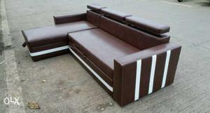 Brown And White Leather Sectional Sofa