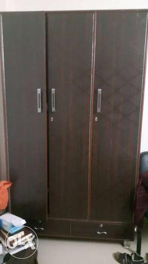 Brown Wooden 2-drawer 3-door Cabinet