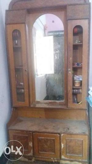 Brown Wooden Hall Tree With Mirror