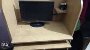 Computer with lcd monitor and Wooden table