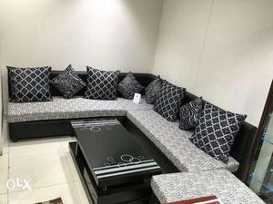 Gray And Black Fabric Floral Sectional Sofa