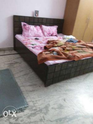 Gray Wooden Bed Frame; Pink Floral Bed Set
