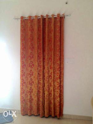 Orange And Beige Floral Grommet Curtain