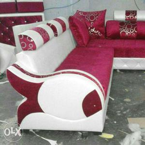 Pink And White Leather Sectional Sofa
