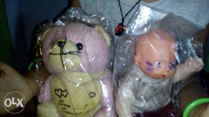 Pink Bear Plush Toy And Infant Porcelain Doll