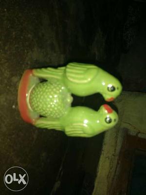 Two Green Ceramic Birds Figurine