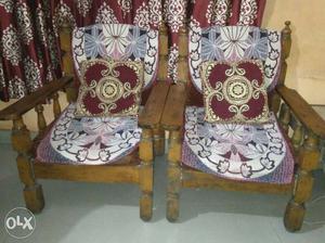 Two White-gray-and-pink Decorative Print Armchair With Brown