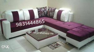 White And Purple Velvet Tufted Sectional Sofa