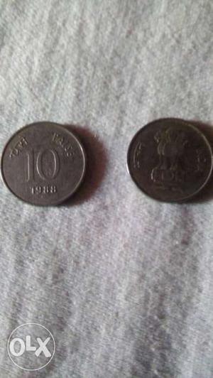 10 coins of 10 indian paise year 