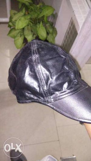 Black Leather Sports Cap
